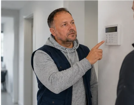 Maciek podczas omawiania obsługi systemu alarmowego